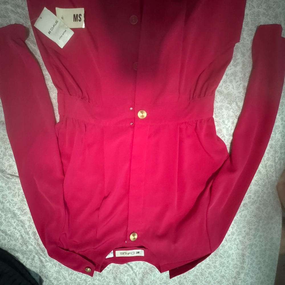 Hot pink Button-Up dress with Gold Accents